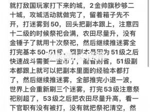 攻城掠地攻略大解密：解析高效升级至95级秘籍与技巧