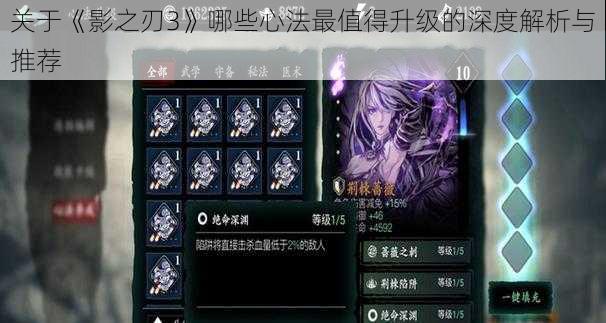 关于《影之刃3》哪些心法最值得升级的深度解析与推荐