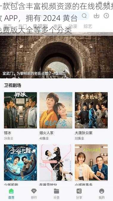 一款包含丰富视频资源的在线视频播放 APP,拥有 2024 黄台免费版大全等多个分类