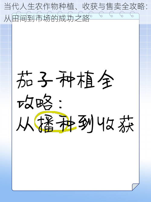 当代人生农作物种植、收获与售卖全攻略：从田间到市场的成功之路