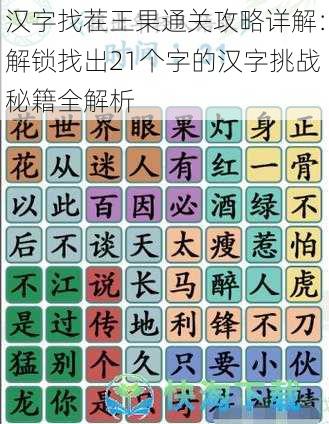 汉字找茬王果通关攻略详解：解锁找出21个字的汉字挑战秘籍全解析