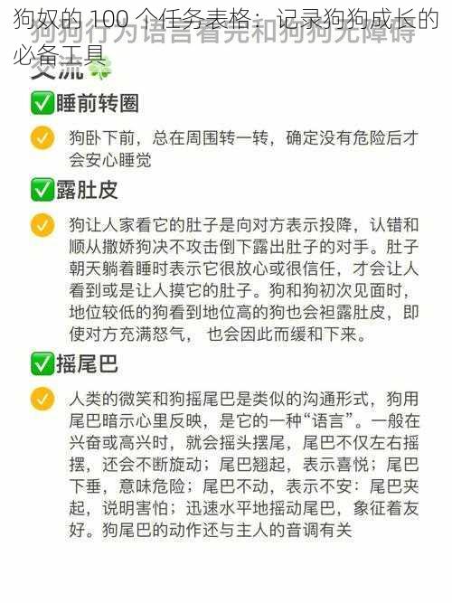 狗奴的 100 个任务表格:记录狗狗成长的必备工具