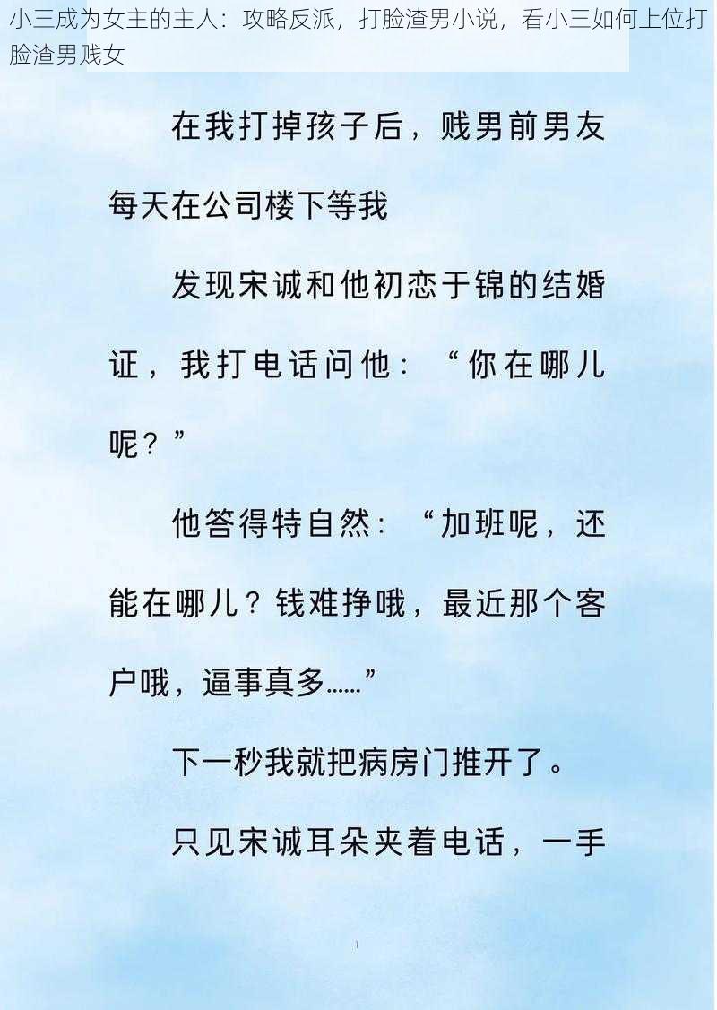 小三成为女主的主人：攻略反派，打脸渣男小说，看小三如何上位打脸渣男贱女