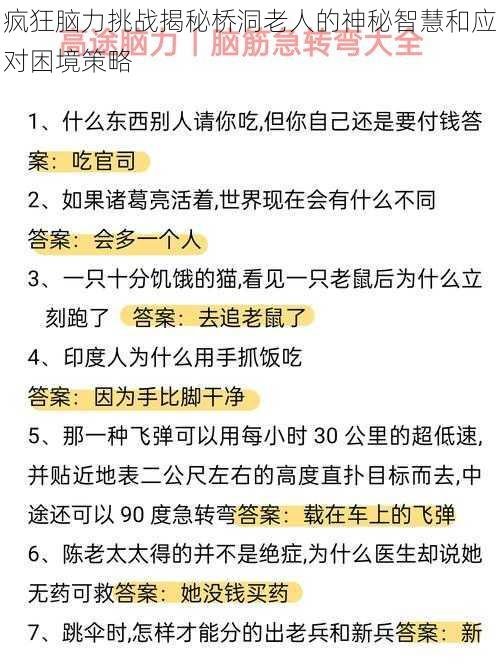 疯狂脑力挑战揭秘桥洞老人的神秘智慧和应对困境策略