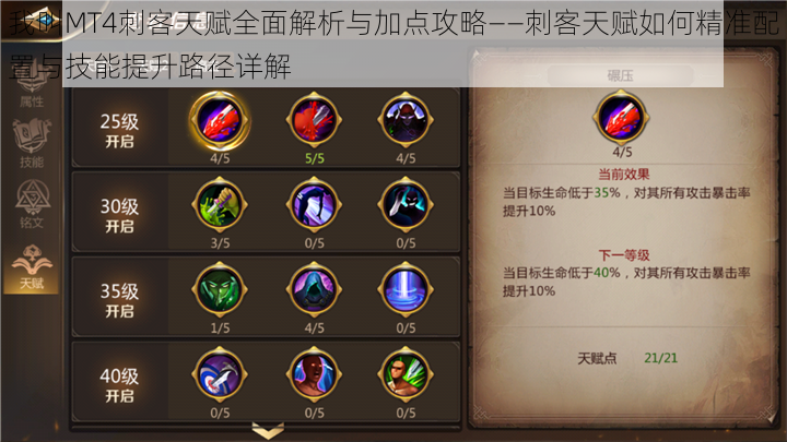 我叫MT4刺客天赋全面解析与加点攻略——刺客天赋如何精准配置与技能提升路径详解