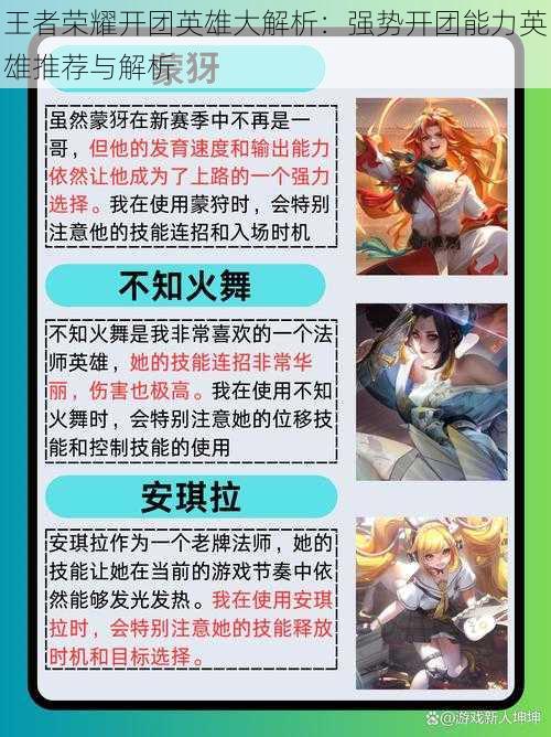 王者荣耀开团英雄大解析:强势开团能力英雄推荐与解析