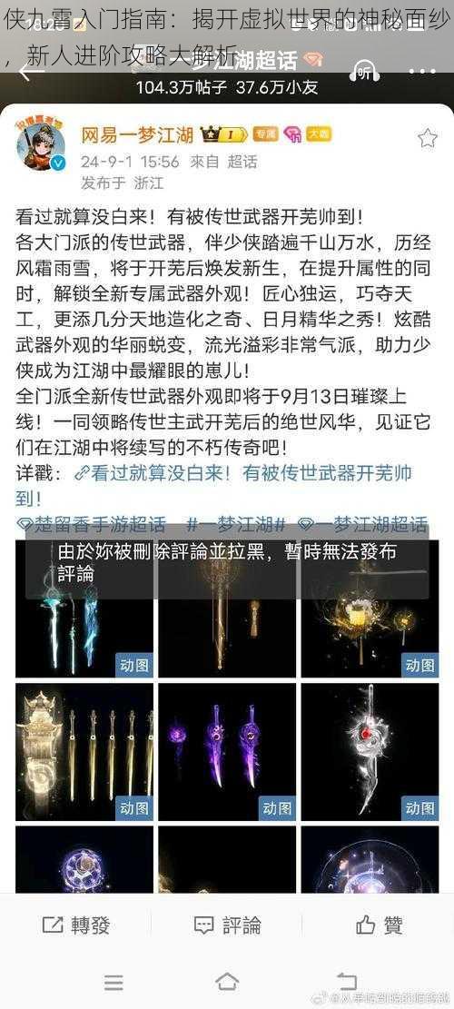 侠九霄入门指南:揭开虚拟世界的神秘面纱,新人进阶攻略大解析