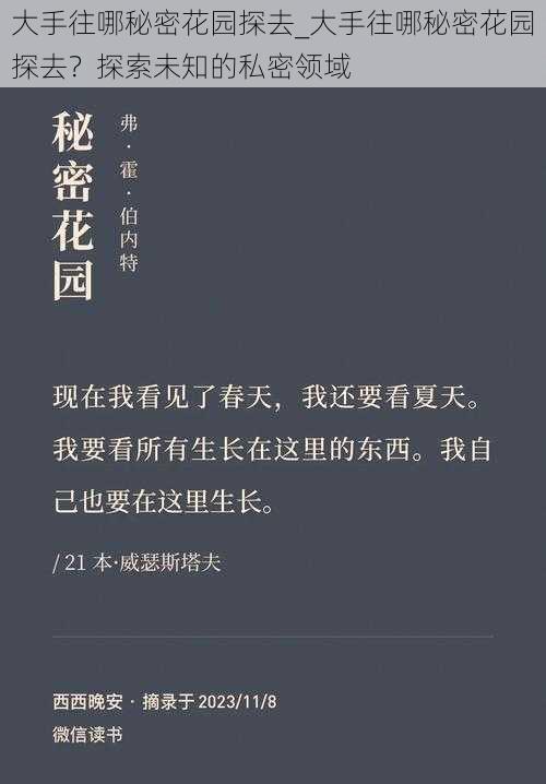 大手往哪秘密花园探去_大手往哪秘密花园探去？探索未知的私密领域