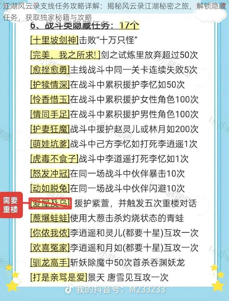 江湖风云录支线任务攻略详解：揭秘风云录江湖秘密之旅，解锁隐藏任务，获取独家秘籍与攻略