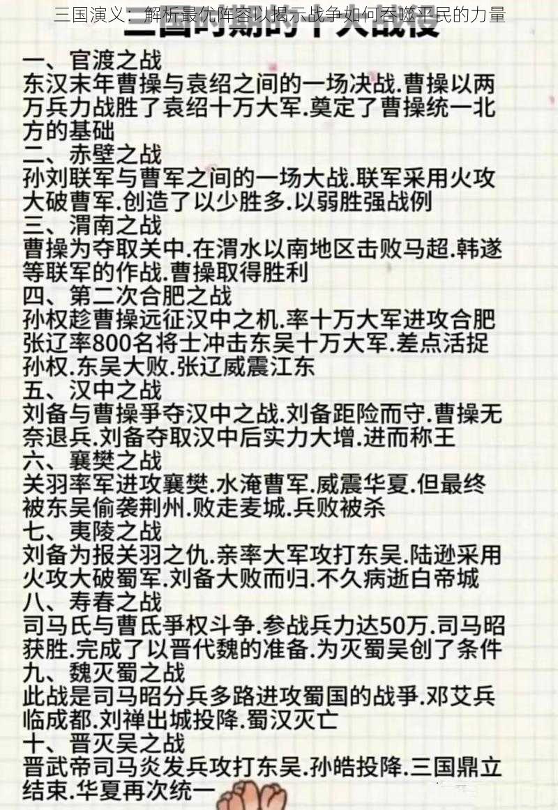 三国演义：解析最优阵容以揭示战争如何吞噬平民的力量