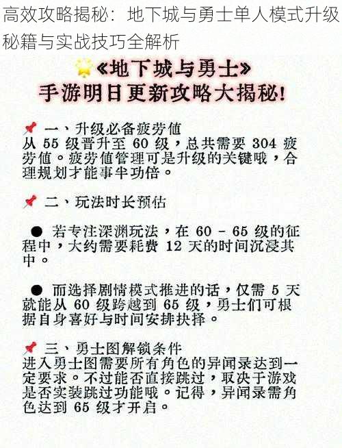 高效攻略揭秘：地下城与勇士单人模式升级秘籍与实战技巧全解析