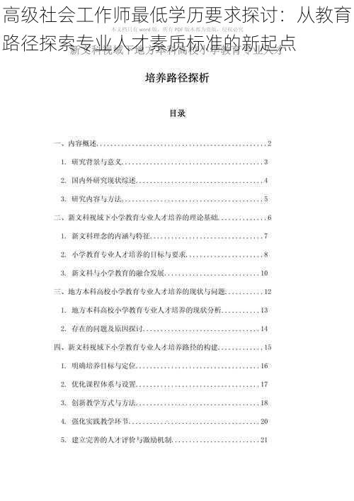 高级社会工作师最低学历要求探讨：从教育路径探索专业人才素质标准的新起点