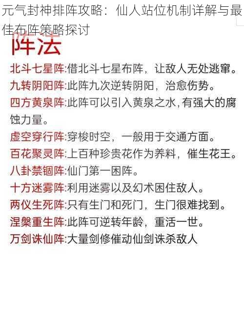 元气封神排阵攻略：仙人站位机制详解与最佳布阵策略探讨